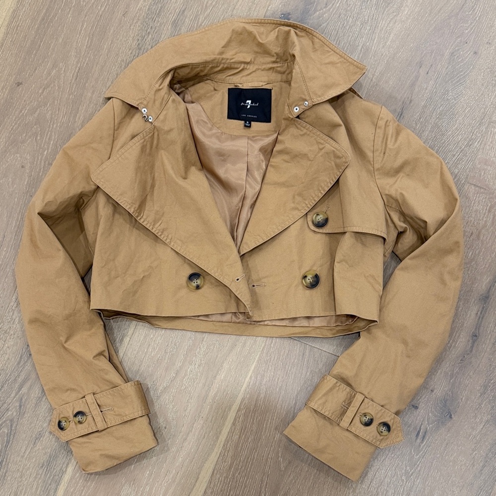 7 For All Mankind Cropped Camel Trench Coat